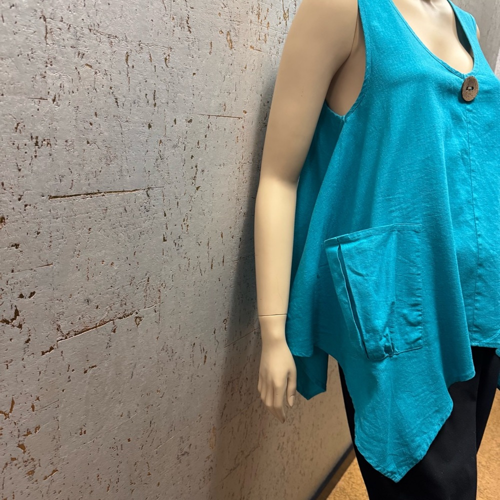 For Cynthia Blue Asymmetrical Oversized Tunic Tank Top Turquoise - Picture 3 of 11